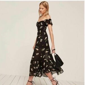 REFORMATION - Black Floral Midi Dress
